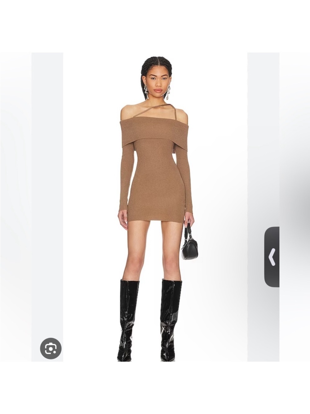NBD Brown Off-Shoulder Long Sleeve Mini Dress - Picture 1 of 6